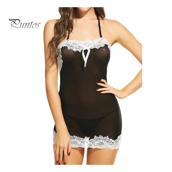 

Летняя женская ночная рубашка с открытой спиной и бретелью через шею, без рукавов, кружевная отделка, прозрачная сетка, контрастный цвет, ночная рубашка для спальни, медового месяца, брачной ночи S чёрный