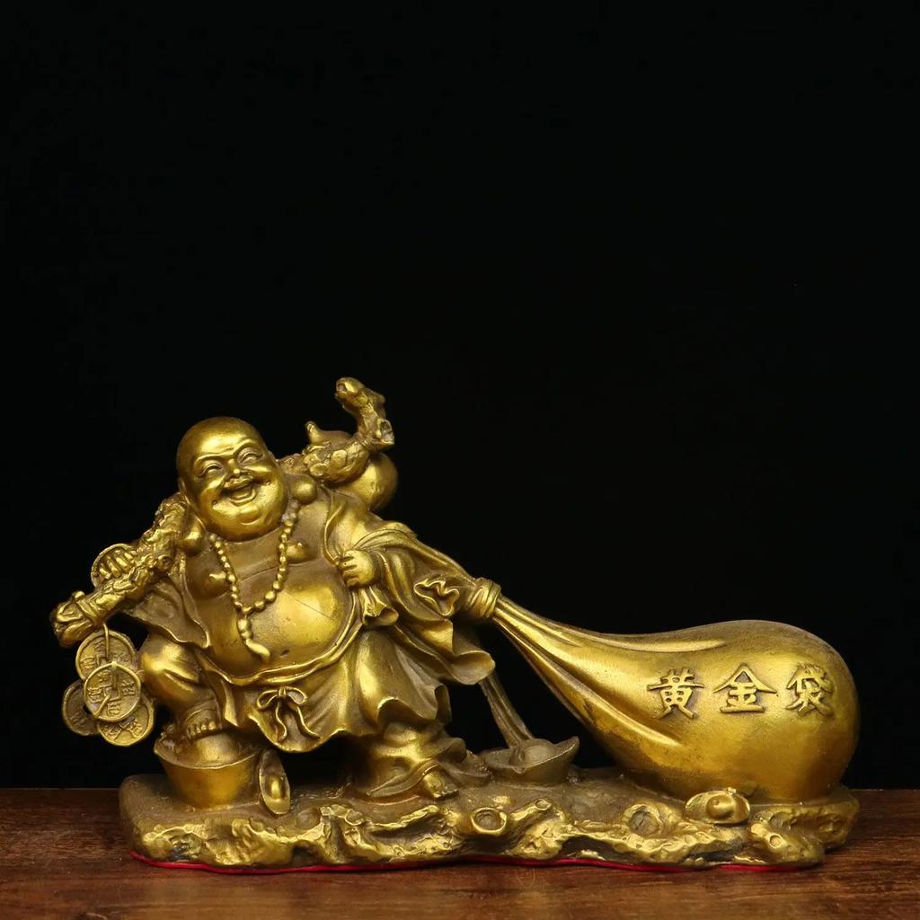 Copper Maitreya Buddha Statue Big Belly Laughing Buddha Ornament Monk Gold Bag Company Opening Gift