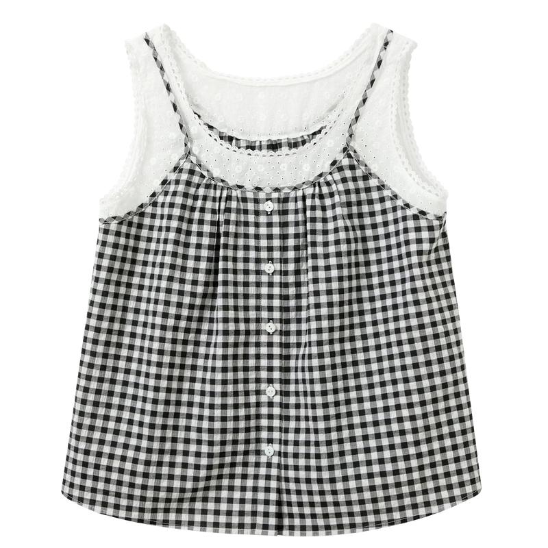 Sancai Faux Two-Piece Plaid Vest Top S