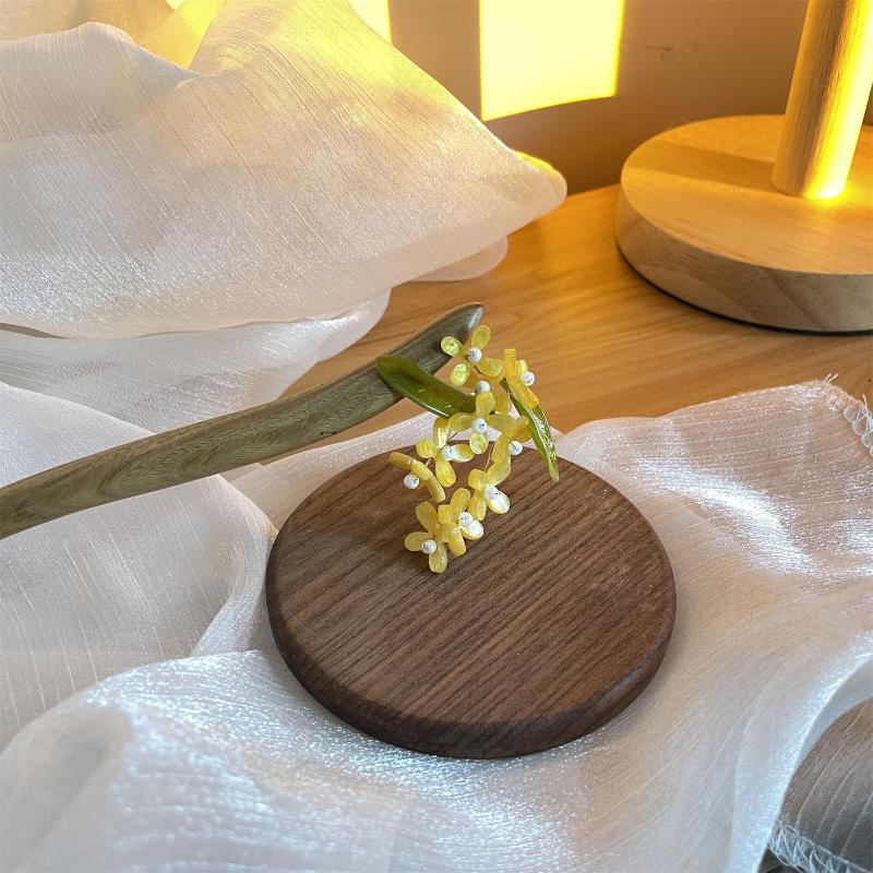 

DIMANAF Маленький желтый цветок Османтус Шпилька для волос Женский Летний Зеленый Сандал Шпилька Шаг Встряхивание Древний Стиль Продвинутый Китайский Стиль Пан Волосы Шпилька