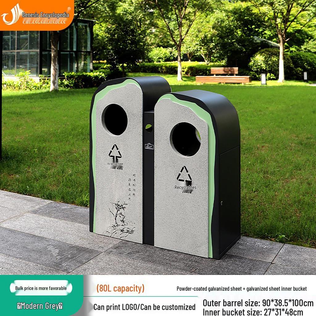 Outdoor Imitation Stone Trash Can with Stainless Steel Shell for Parks and Scenic Areas