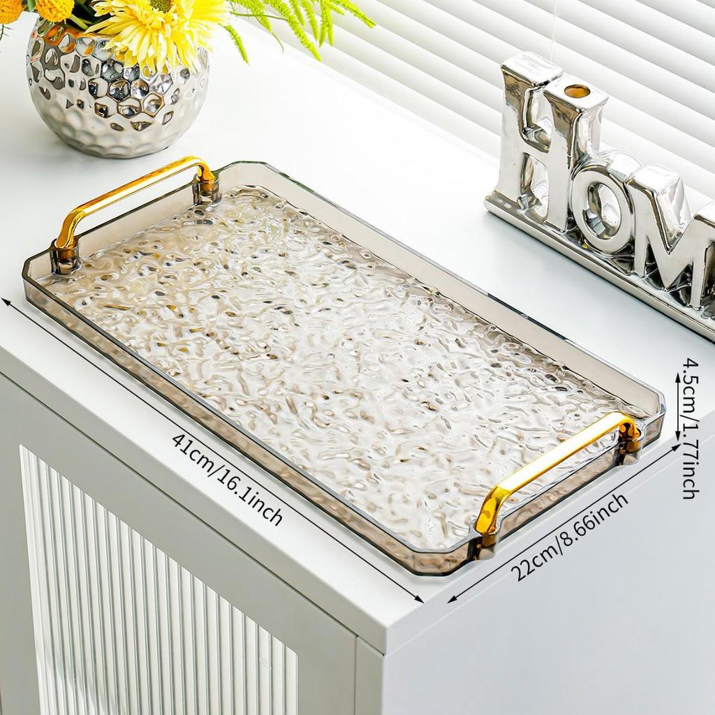 Luxurious Rectangular Shockproof Tea Cup Coaster with Gold Edge - Multi-functional Storage Tray for Living Room