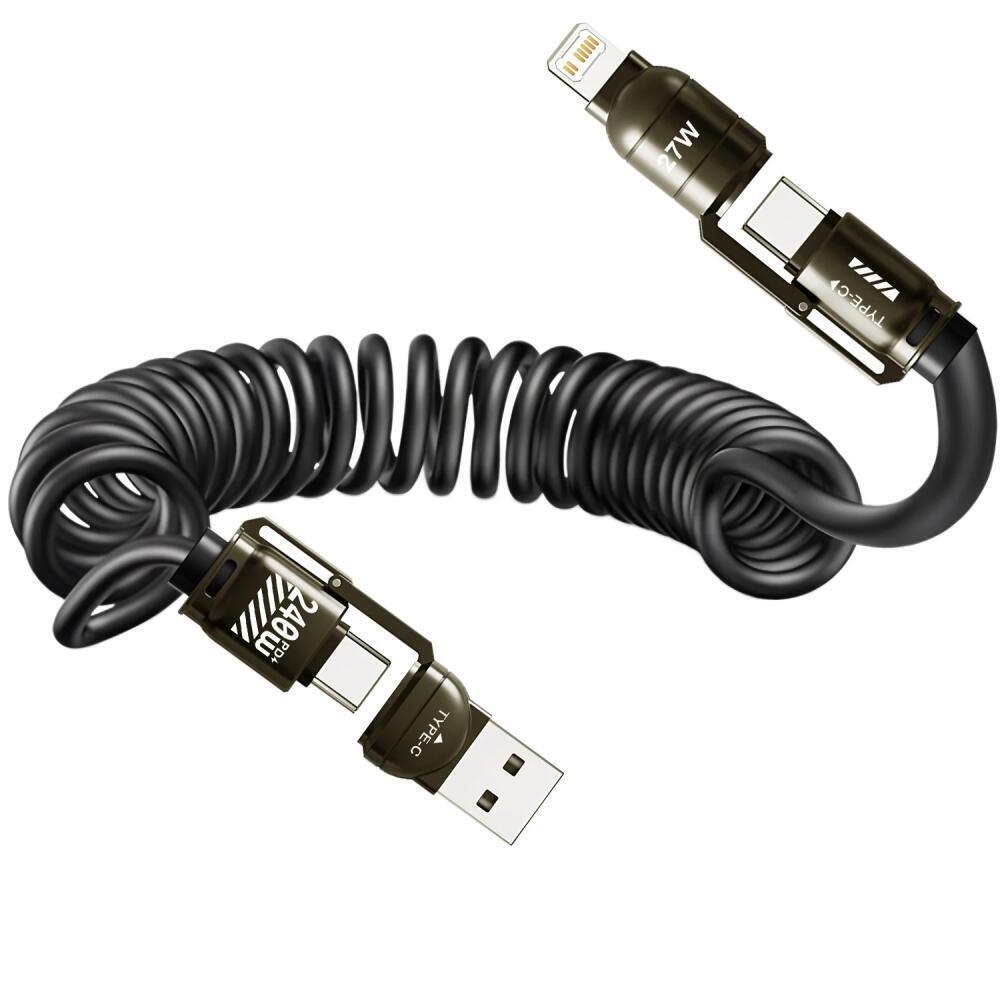 240W 4-in-1 Fast Charging Spring Data Cable Retractable Multi USB Type-C To Lightning Type-C for Phone Tablet