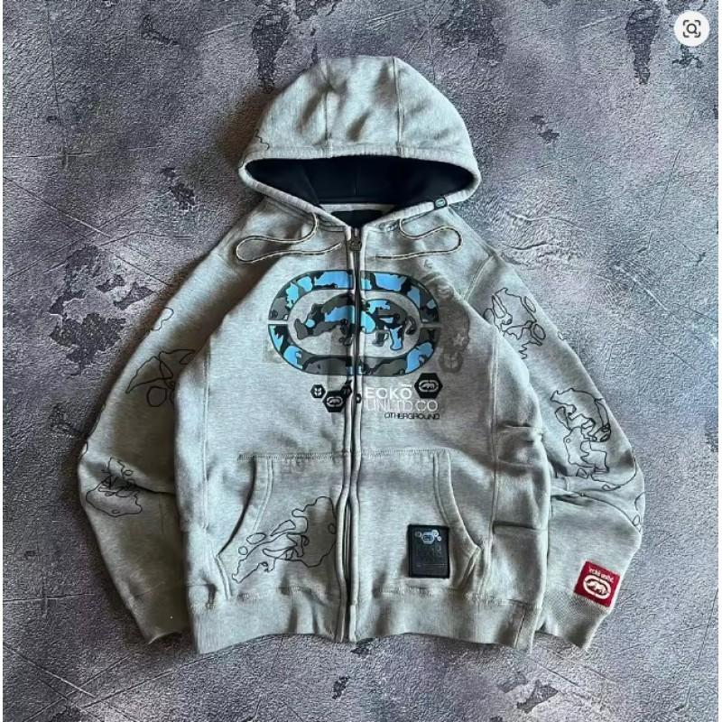 Y2K Skeleton Zip Hoodie 90s Retro Print Loose Fit Streetwear Unisex