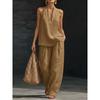 Women's Halter V Neck Loose Fit 2 Piece Outfit Solid Color Sleeveless Top Wide Leg Pants Casual Summer Tracksuit Set