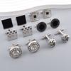 1 Pair Men Cufflinks Polished Smooth Surface Rhinestones Inlaid Rectangle Round Twist Shape Suit Shirt Cufflinks Button Replacement Accessories