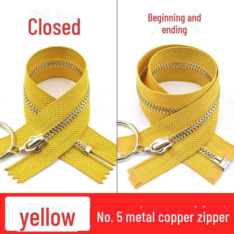 20-40cm Metal Zipper with Large Ring Puller, Size 5, Light Gold Teeth for Bags, Leather Skirts