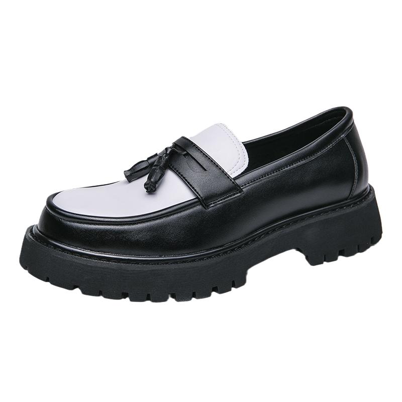 Black New Fashion Tassel Mens Party and Wedding Loafers Thick Soled Men's Dress Platform Shoes Comfortable Breathable Men Shoes