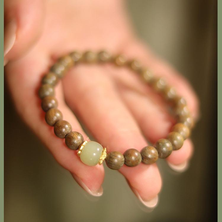 Xifengting Natural Green Sandalwood Beaded Bracelet for Women – New Chinese Ancient Style Couple Gift
