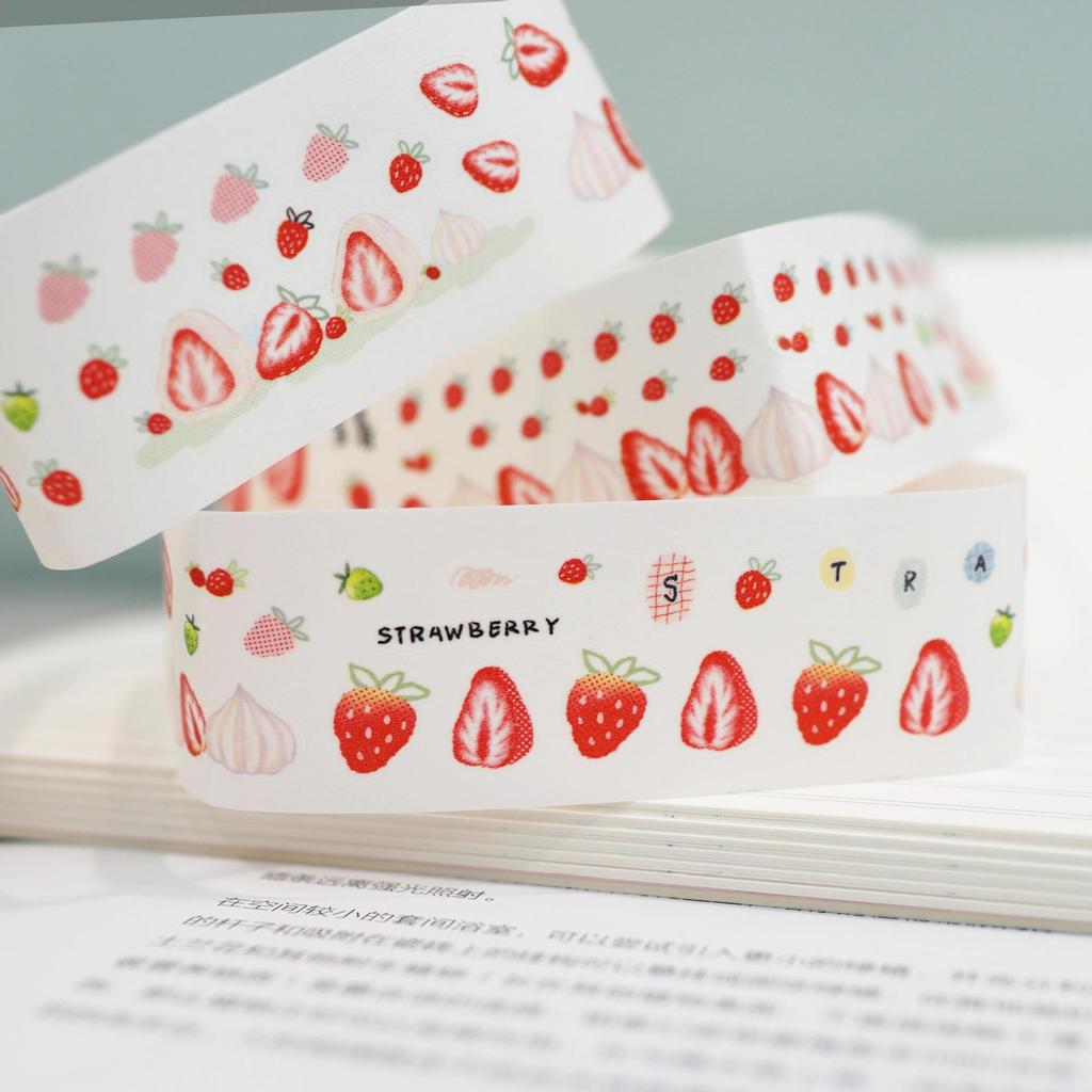 Rabbit Pear: Strawberry Fruit Slice Die-cut Tape - Cute Creamy Sticker Roll for Journaling and Collage.