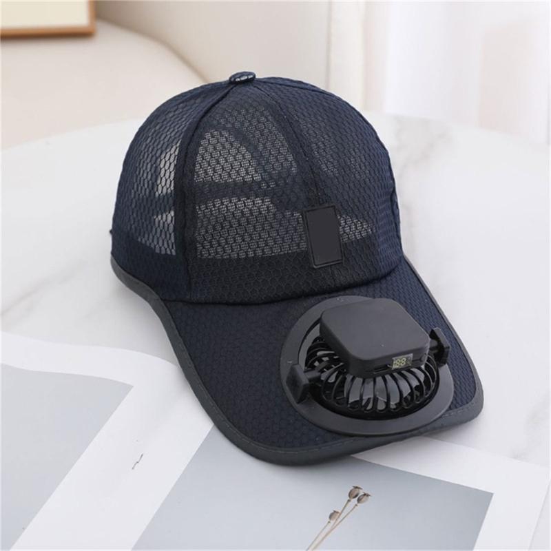 USB Rechargeable Cooling Fan Baseball Hat With Solar Powered Design Breathable Adjustable Sun Hat For Outdoor Activity