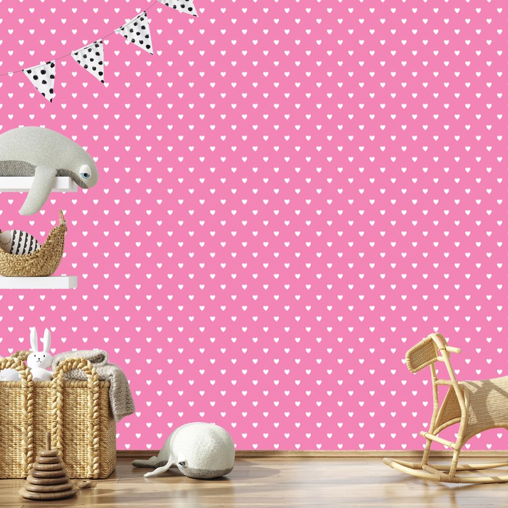 Hearts Wallpaper Powder Pink and White 50x1000