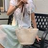 Trendy Versatile Hollow-out Woven Bag Soft Leather Vegetable Basket Bag Handheld Single Shoulder Bucket Bag