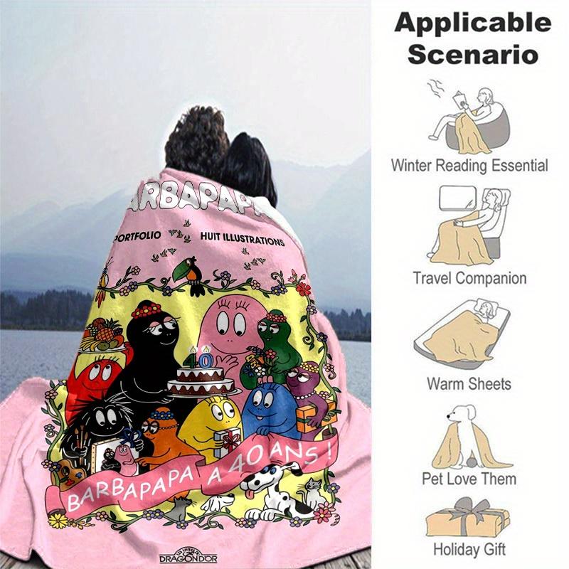 1 Stück, Barbapapa 40. Jubiläumsausgabe, Heimdekor-Decke, Überwurf für Sofa, Couch, Schlafzimmer, Wohnzimmer, Reisen, Camping, Auto, Strand, Büro-Nickerchen, Geschenk
