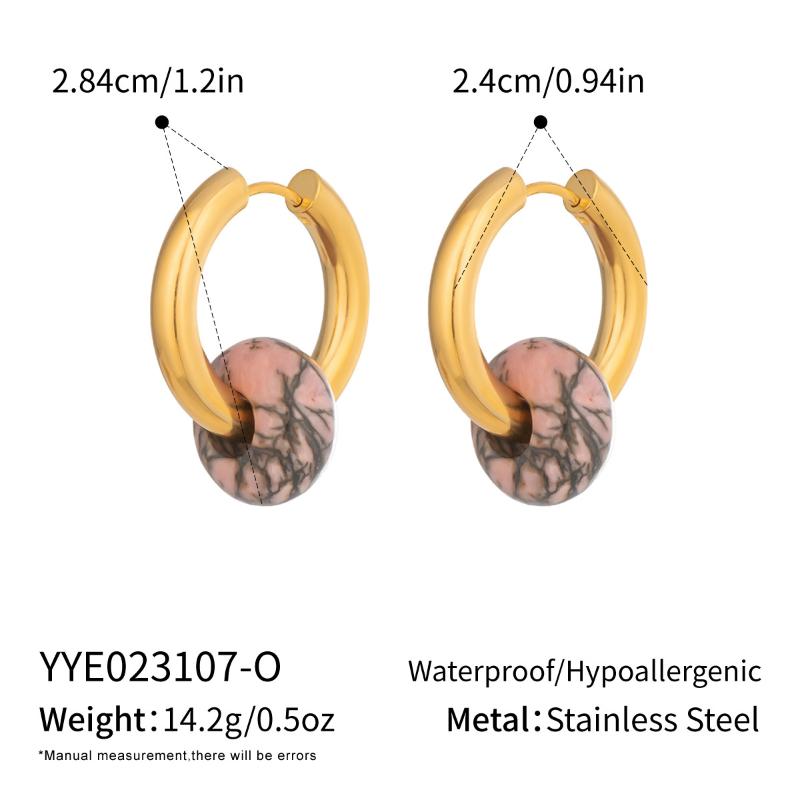 1 Pair Gold Plated Hoop Earrings with Colorful Natural Stone Pendants for Women Daily Casual Wear Fashion Jewelry