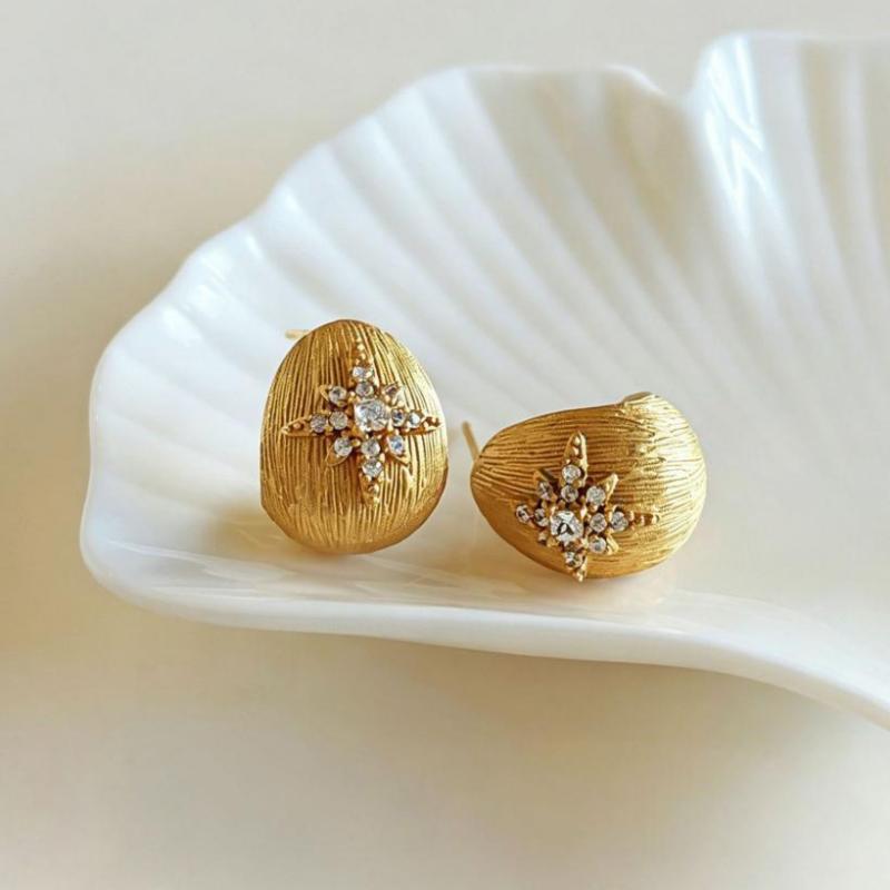 Shiny Zircon Earrings Women Gold Color Eight-Pointed Star Water Drop Stud Earrings Fashion Exquisite Party Daily Jewelry Gifts