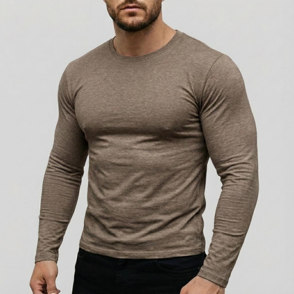 Herren Casual einfarbiges Basisshirt, Herren Sportoberteil mit Rundhalsausschnitt und langen Ärmeln