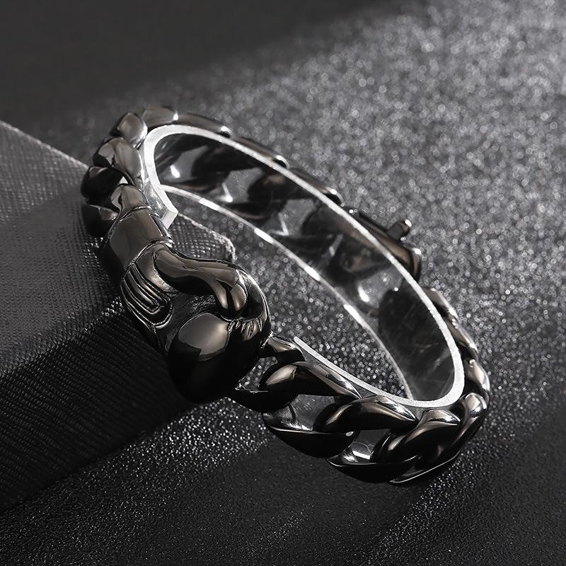 Punk-Style Men's 316L Stainless Steel Cuban Chain Bracelet with Boxing Glove Charm