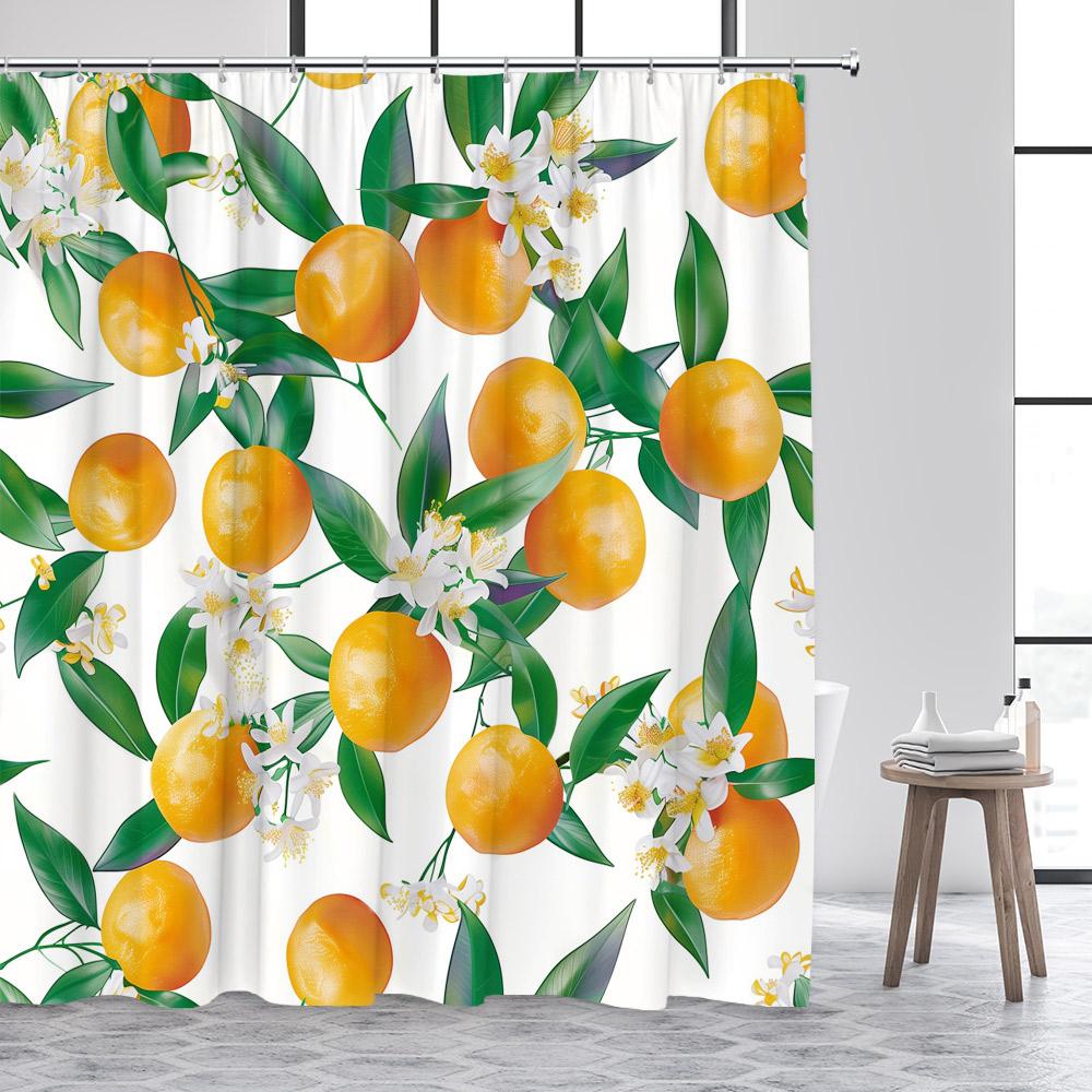 Tropical Fruits Shower Curtains Orange Lemon Peach Strawberry Watercolour Floral Leaves Modern Polyester Bathroom Curtain Decor