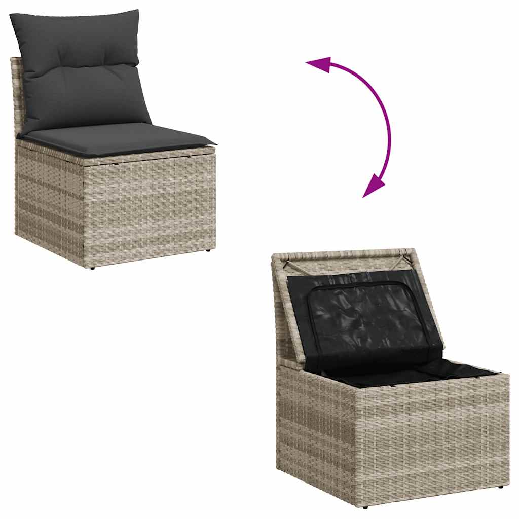 5 Piece Garden Sofa Set with Cushions Light Grey Poly Rattan