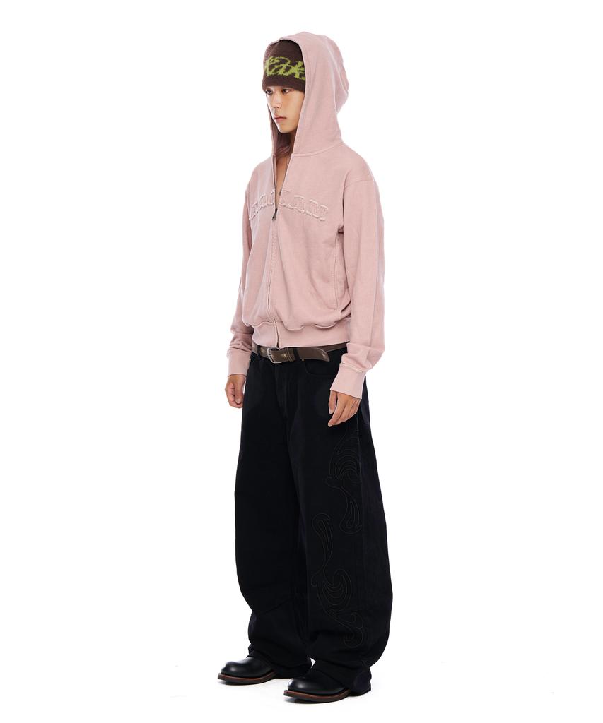 Aakam Logo Patch Zip-Up Hoodie (Pink)