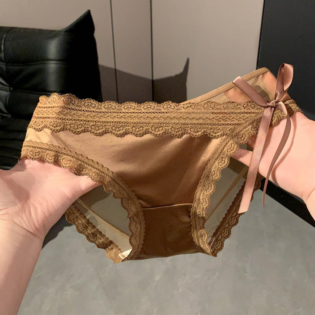 Ladies Summer Thin Pure Desire Sexy Lace Satin Breathable Comfortable Low Waist Triangle Briefs