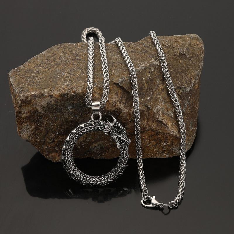 Minimalist Vintage Dragon Pendant Necklace Men's Viking Style Party Accessory