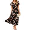 European and American Women's Clothing Summer New Short-sleeved Printed Chiffon Dress Waist Elegant Long Dress