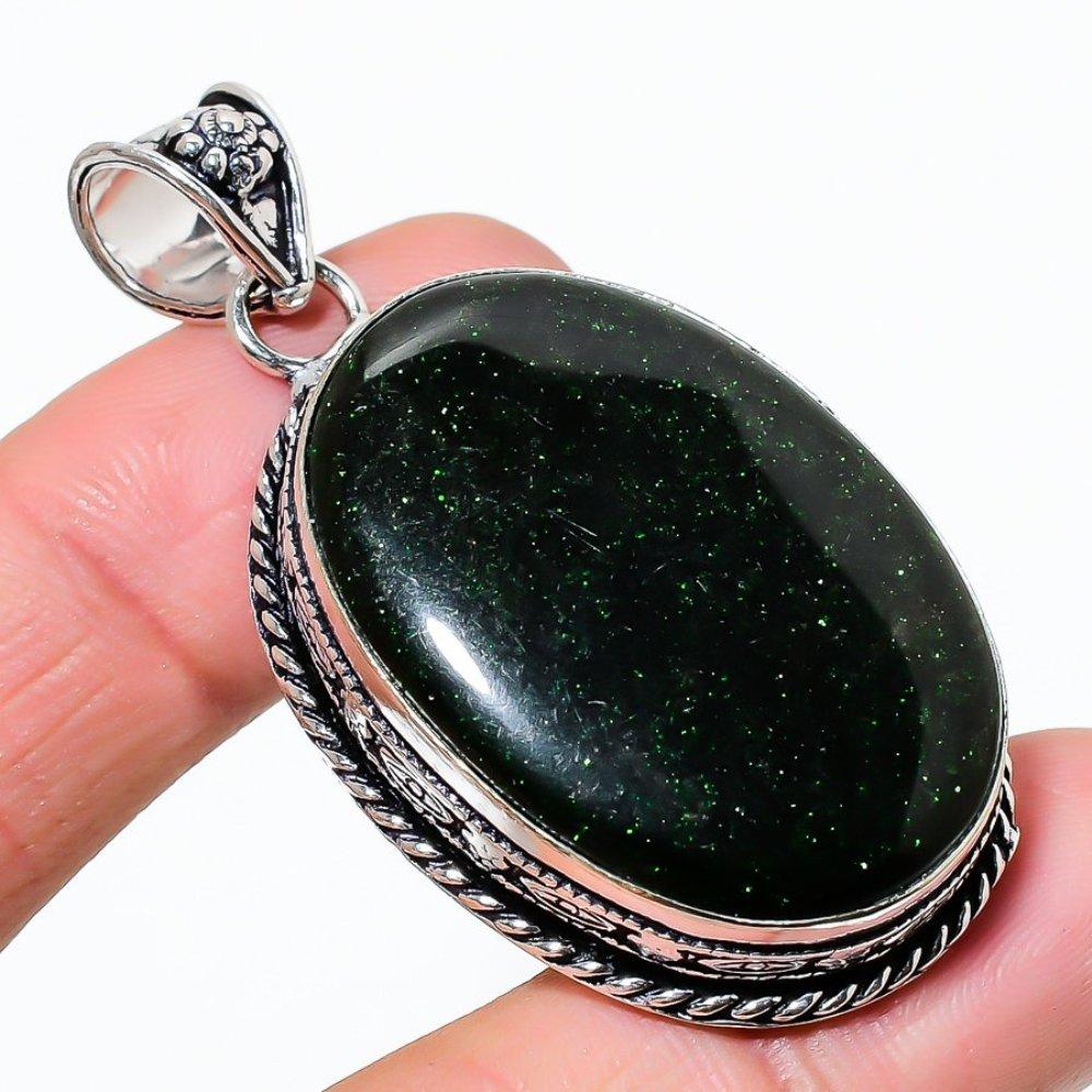 Black Onyx Gemstone Handmade 925 Sterling Silver Jewelry Pendant 2.21" b9V06