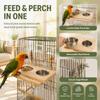 Double Bowl Bird Feeder Accessory Wooden Perch Stainless Steel Food Cup  For Parakeets