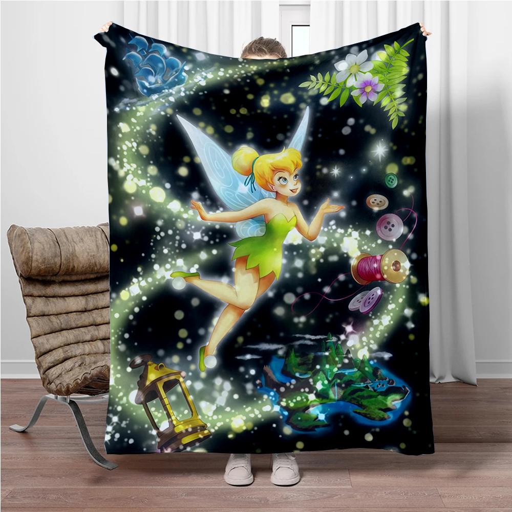 Disney Cartoon Tinker Bell Flannel Blanket Warm Soft Throw Thick Picnic Blankets for Bed Bedspread Sofa Decor Kids Boy Girl Gift