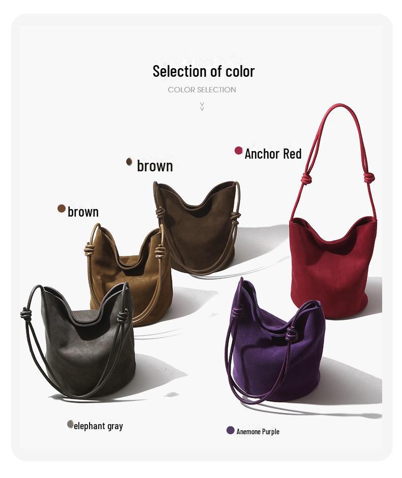 High-Mercerized Matte Cowhide Drawstring Bucket Bag - Retro Commuter Style Genuine Leather Women's Handbag with Large Capacity