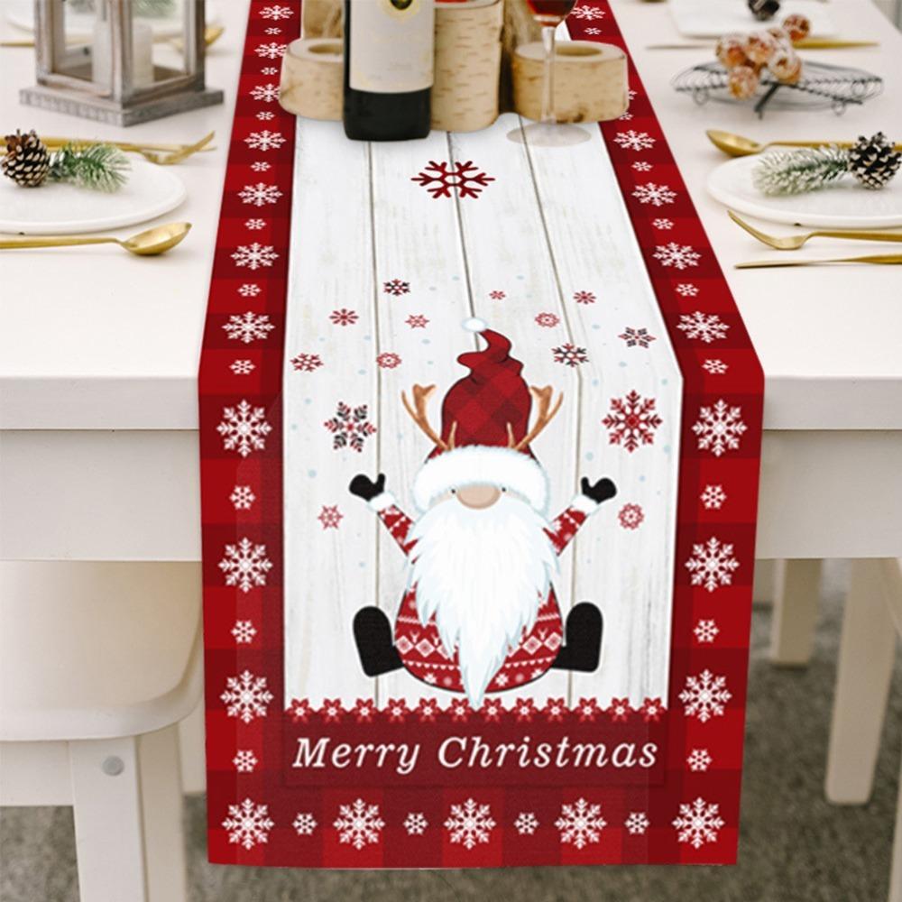 Rectangular Shape Christmas Table Runner Cotton Linen Blend Christmas Tablecloth Winter Season
