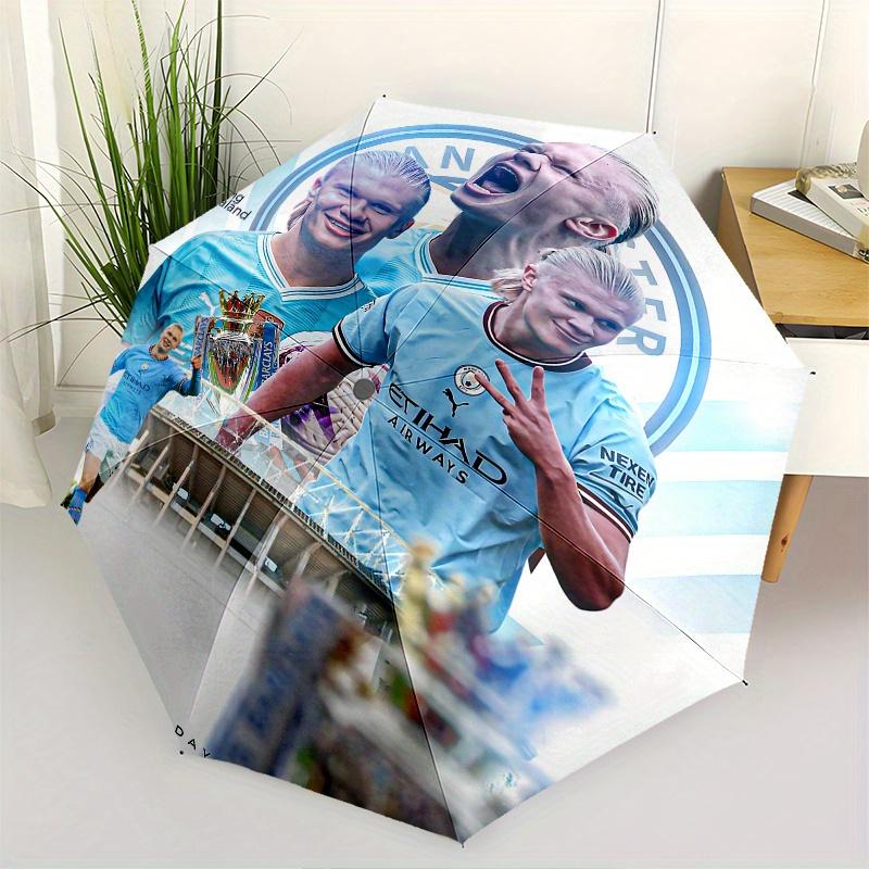 Erling Haaland, Manchester City Automatic Opening and Closing Umbrella, Compact Travel Umbrella, Lightweight and Portable, Suitable for Beac