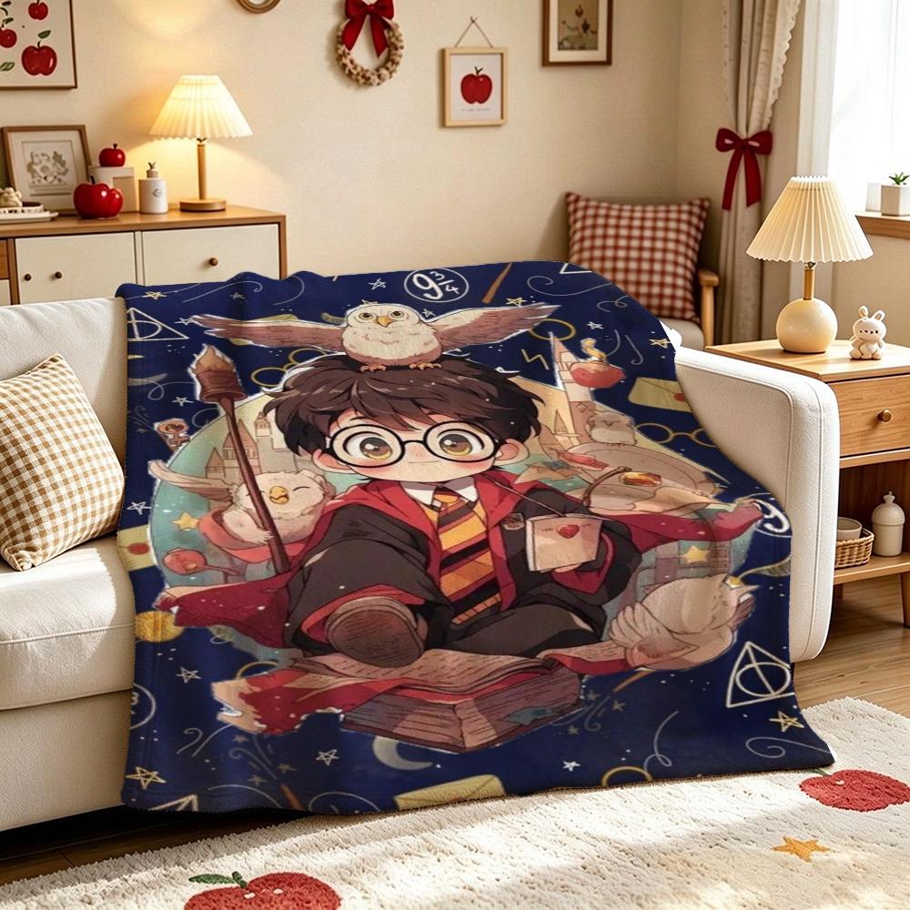 Harry Potter'S Magical World Pattern Theme Flannel Blanket Allseason Fleece Blanket For Bedroom Sofa Bed Home Decor Christmas Gift