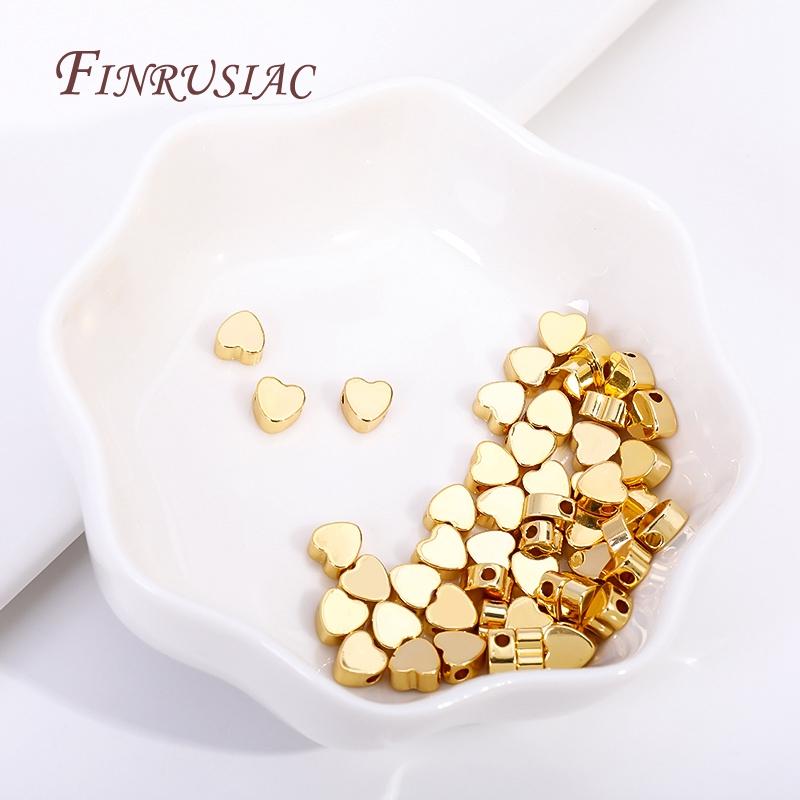 Spacer Separator Bead For Bracelet Necklace Supplies 2 Types 18K Gold Plated Brass Metal Heart Beads DIY Jewelry Making Findings