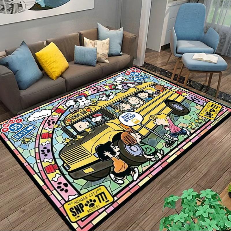Retro Cartoon Snoopy Kawaii Dog Area Rug 3D Carpet for Living Room Home Decor Large Area Rug Bedroom Rug Non-slip Floor Mat Gift