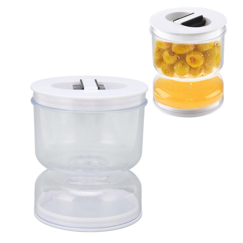 Pickle Jar with Strainer Flip Separate Wet Dry Double Compartment Transparent Hourglass Pickle Jar for Fruits Vegetables