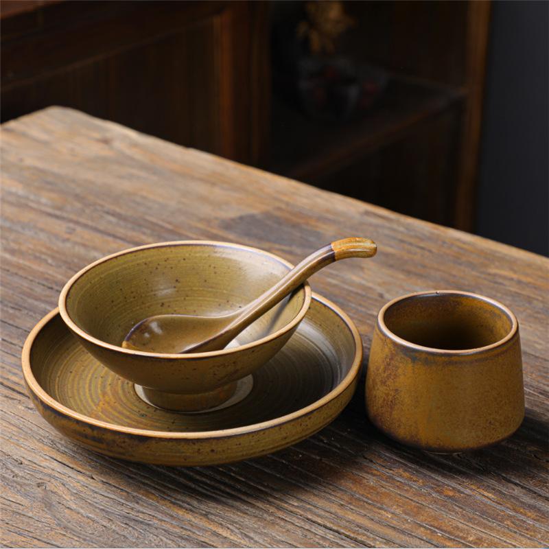 Ceramic Cup Rice Bowl Set, One Person Food, Japanese-Style Household Tableware, Plates, Dishes, Dishes, Retro Western Tableware