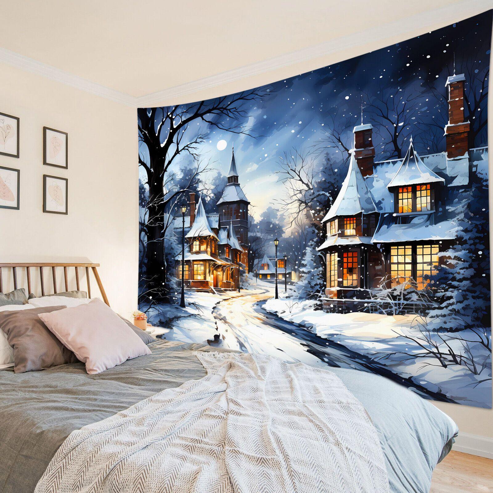 Tapestry Winter Snowflakes Village Night Landscape 75x100 чёрный