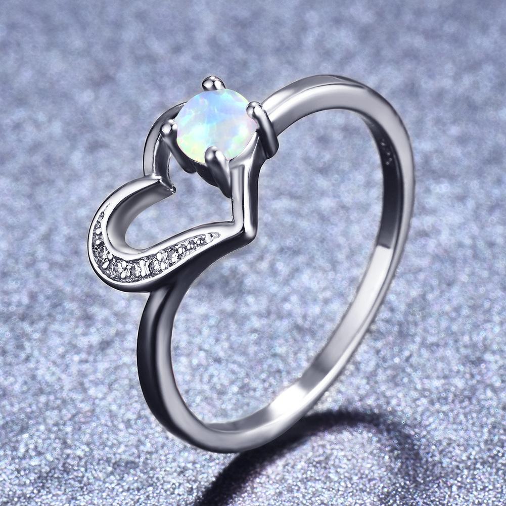 Minimalist style circular white blue purple hollow peach heart womens versatile ring