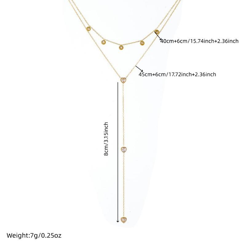 gold heart crystal layered y drop necklace for women