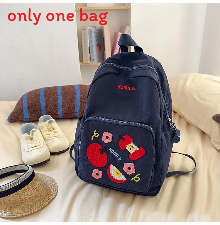 Fruit Pattern Nylon Backpack For Girls With Apple Print And Zipper Design