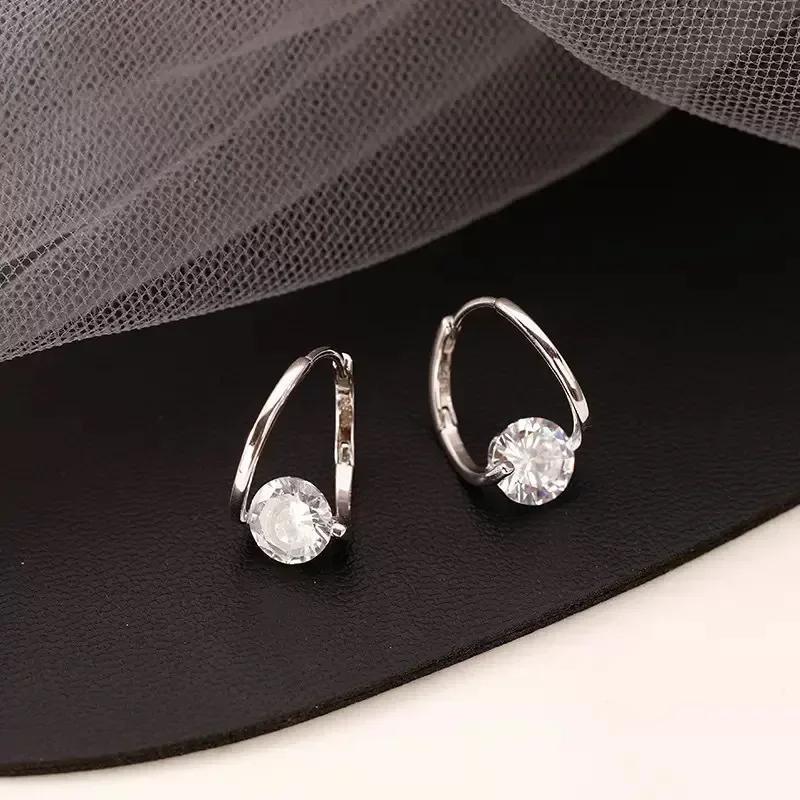 New Temperament Gold Color Water Drop Zircon Dangle Earrings for Women Charm Stainless Steel Korean Hoop Jewelry Accessories