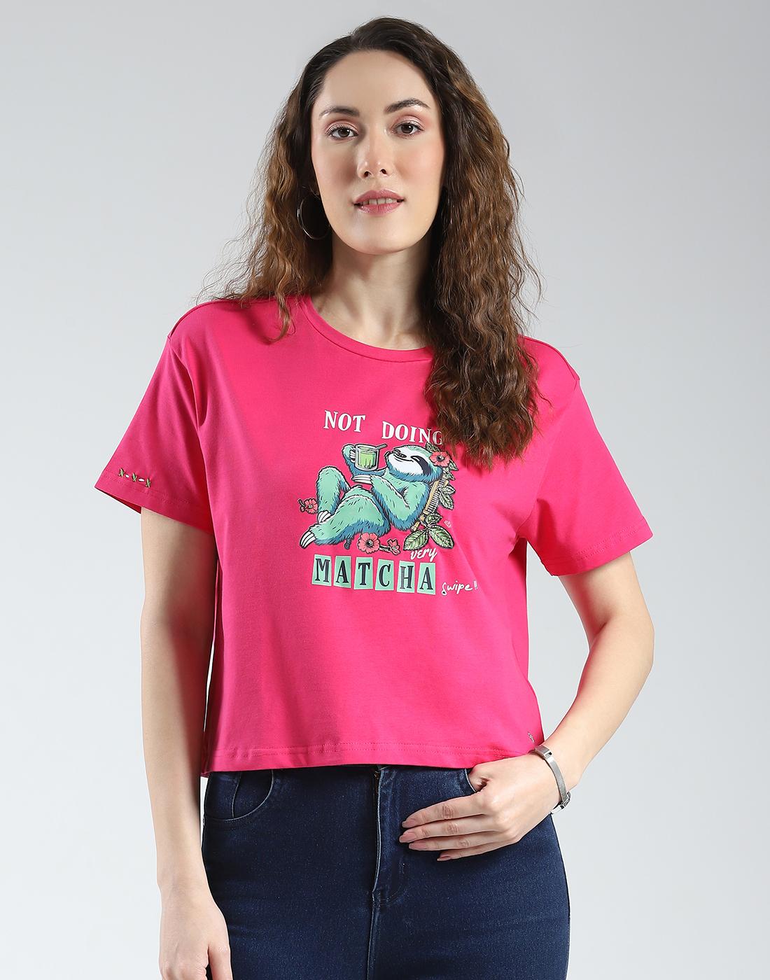 

Женский топ Monte Carlo обычного кроя с принтом, с полурукавом и круглым вырезом L маджента