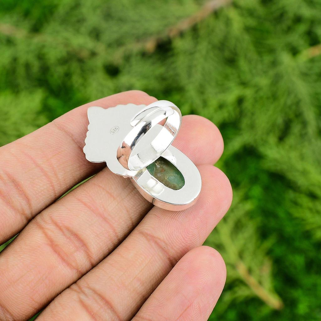 Easter Sale 925 Silver Natural Chrysoprase Solitaire Statement Wife Ring Jewelry