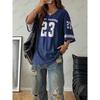 Y2K Oversized T Shirt For Women Summer Black V Neck Short Sleeve Mesh Football Jersey Sports Top Enjoy Freedom Print