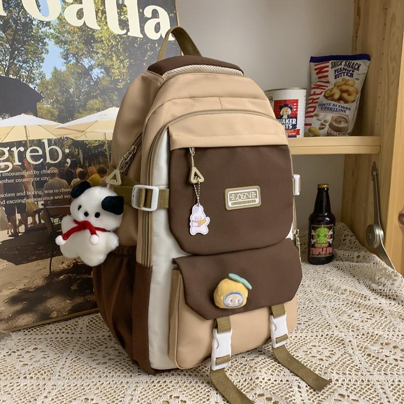 School Bag Junior High School Girls Japanese Ins College High School Versatile Contrasting Color Backpack Niche Design College Student Backpack