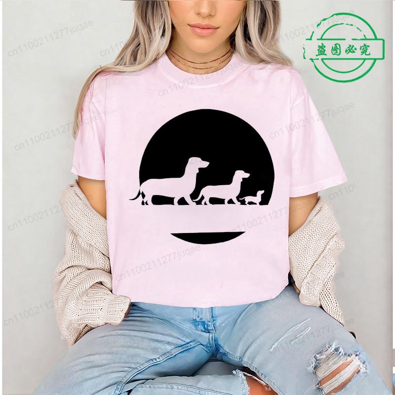 Moon Dachshund T Shirt for Men Women O-neck Short Sleeve Streetwear Wiener Dog Lover Graphic T Shirts Tee Tops Clothing Gift