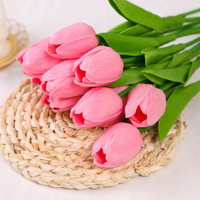 10 stücke Rosa PU Tulpe Simulation Touch Tulpe Hause Dekoration Dekoration Dekoration Dekoration Hochzeit Fotografie Requisiten Künstliche